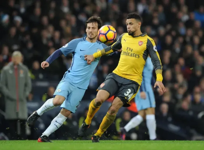 Framed Print : Coquelin vs. Silva: Clash of the Midfield Titans - Manchester City vs. Arsenal, Premier League 2016-17
