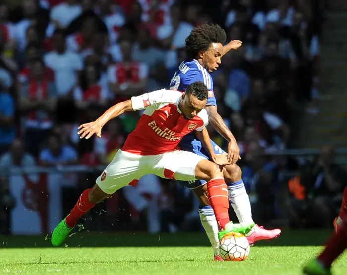 Framed Print : Coquelin vs. Willian: A Football Rivalry in the FA Community Shield Clash Between Arsenal and Chelsea (2015-16)