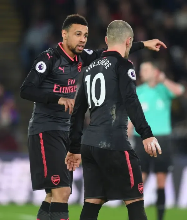 Framed Print : Coquelin and Wilshere: A Midfield Duo in Action at Crystal Palace vs Arsenal (2017-18) Framed Print : Coquelin and Wilshere: A Midfield Duo in Action at Crystal Palace vs Arsenal (2017-18)