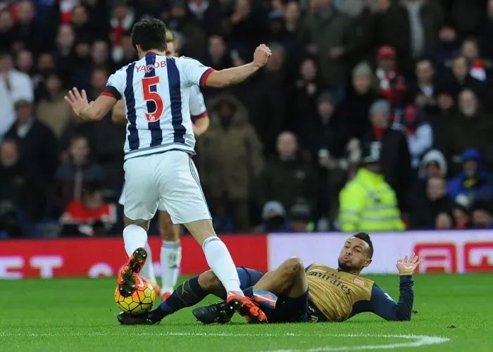 Framed Print : Coquelin's Crunching Tackle on Yacob: Arsenal vs. West Bromwich Albion, Premier League 2015-16 Framed Print : Coquelin's Crunching Tackle on Yacob: Arsenal vs. West Bromwich Albion, Premier League 2015-16