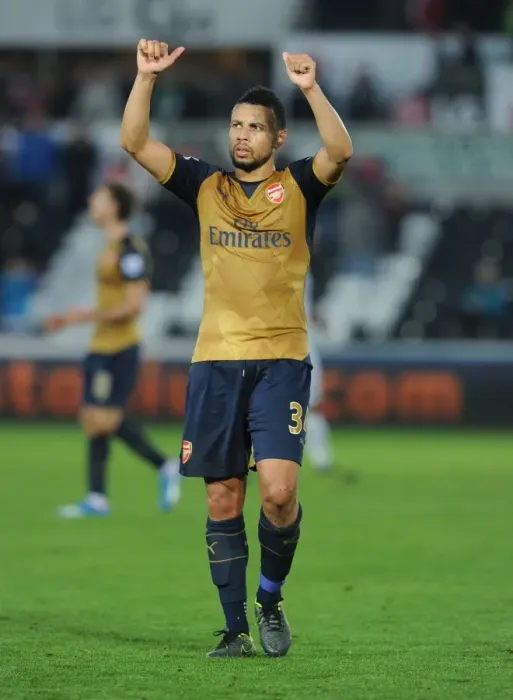Framed Print : Coquelin's Triumphant Salute: Swansea City vs. Arsenal, 2015-16 Premier League