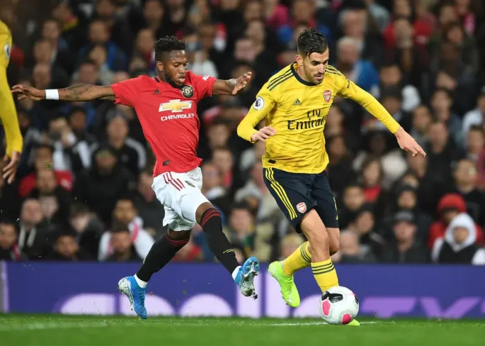 Framed Print : Dani Ceballos Breaks Past Fred: Manchester United vs. Arsenal, Premier League 2019-20