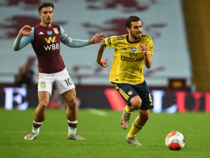 Framed Print : Dani Ceballos Breaks Past Jack Grealish: Aston Villa vs. Arsenal, Premier League 2019-2020