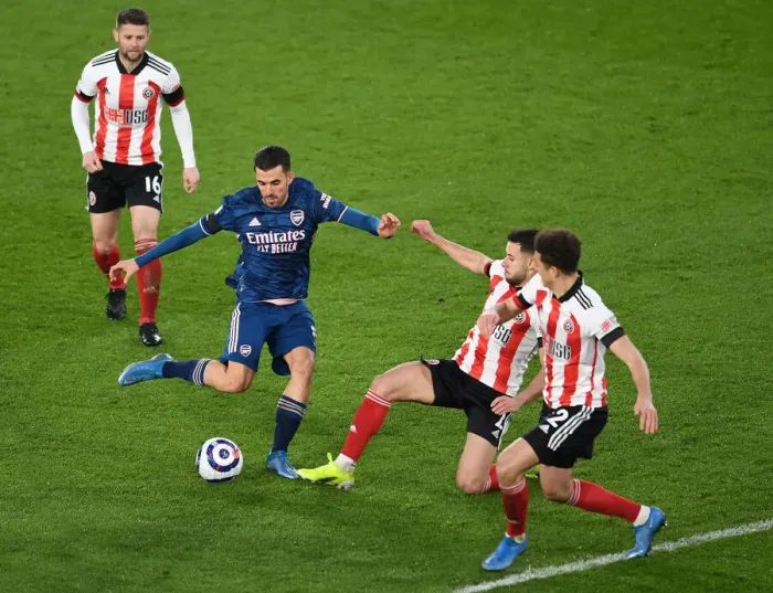 Framed Print : Dani Ceballos Clashes with George Baldock and Ethan Ampadu: Sheffield United vs. Arsenal, Premier League 2020-21 Framed Print : Dani Ceballos Clashes with George Baldock and Ethan Ampadu: Sheffield United vs. Arsenal, Premier League 2020-21