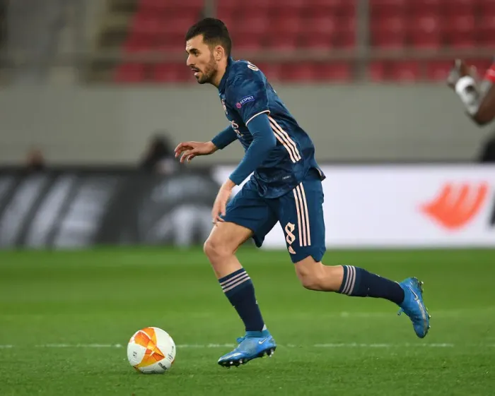 Framed Print : Dani Ceballos Plays in Empty Karaiskakis Stadium: Arsenal's UEFA Europa League Match against Olympiacos (March 11, 2021)