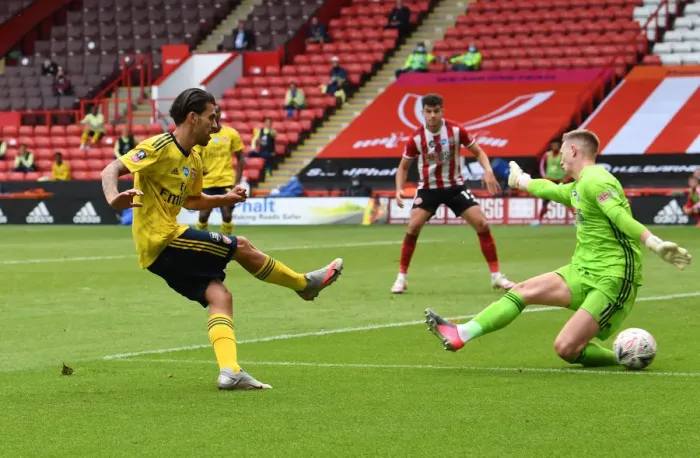 Framed Print : Dani Ceballos Scores Arsenal's Second Goal in FA Cup Quarterfinal vs Sheffield United