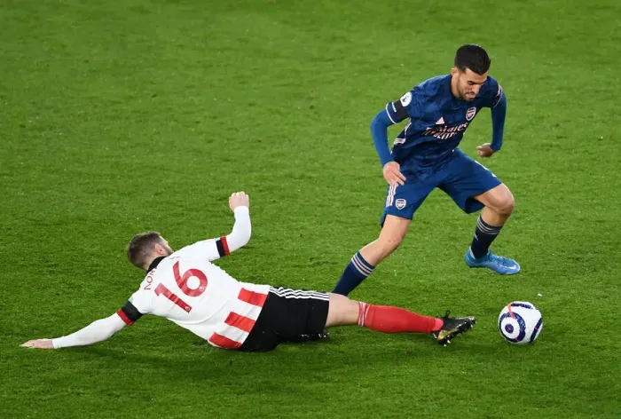 Framed Print : Dani Ceballos vs. Oliver Norwood: Battle in the Middle - Sheffield United vs. Arsenal, Premier League 2020-21
