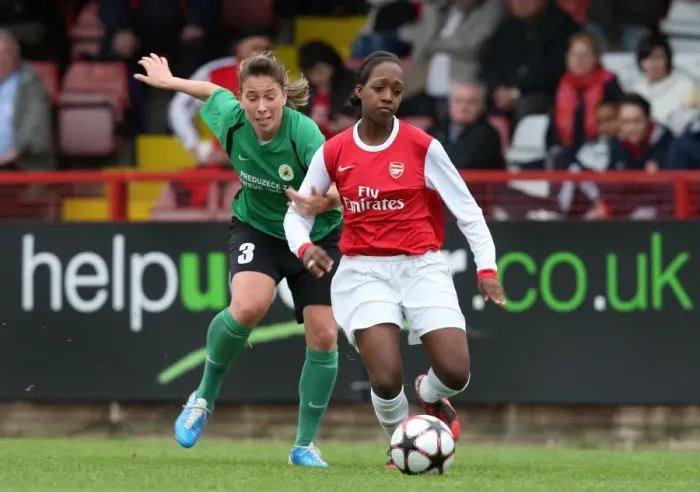 Framed Print : Danielle Carter (Arsenal) Hristina Sampanidis (ZFK). Arsenal Ladies 9: 0 ZFK Masinac