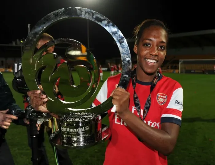 Framed Print : Danielle Carter Lifts the WSL Continental Cup with Arsenal Ladies FC after Victory over Birmingham City