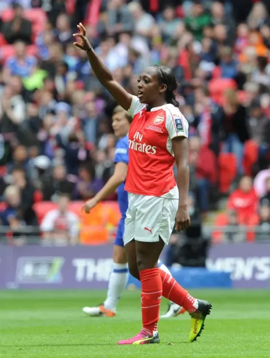 Framed Print : Danielle Carter Scores the Winning Goal: Arsenal Ladies Clinch FA Cup Title Against Chelsea Ladies (2016)