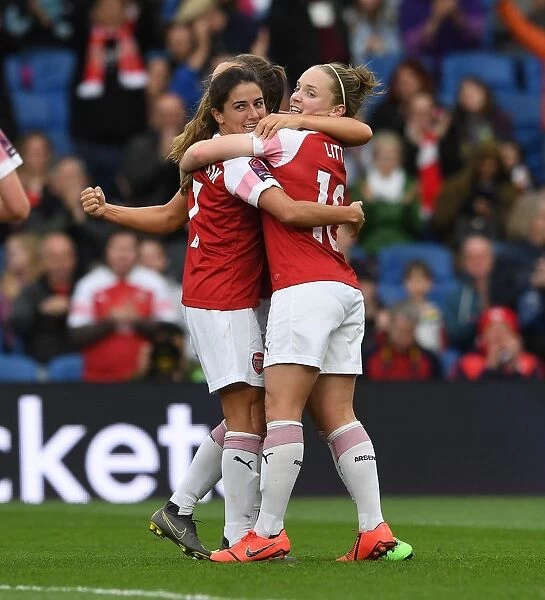 Danielle van de Donk and Kim Little Celebrate Arsenal's Fourth Goal vs. Brighton & Hove Albion Women