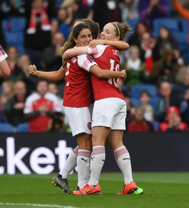 Framed Print : Danielle van de Donk and Kim Little Celebrate Arsenal's Fourth Goal vs. Brighton & Hove Albion Women