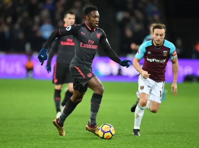 Framed Print : Danny Welbeck in Action: West Ham United vs. Arsenal, Premier League 2017-18