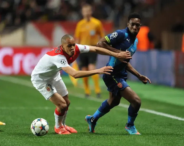 Framed Print : Danny Welbeck (Arsenal) Fabinho (Monaco). AS Monaco 0: 2 Arsenal. UEFA Champions League Framed Print : Danny Welbeck (Arsenal) Fabinho (Monaco). AS Monaco 0: 2 Arsenal. UEFA Champions League