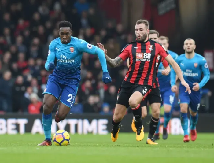 Framed Print : Danny Welbeck Dashes Past Steve Cook: AFC Bournemouth vs. Arsenal, Premier League 2017-18
