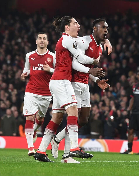 Danny Welbeck and Hector Bellerin Celebrate Arsenal's First Goal Against AC Milan in Europa League
