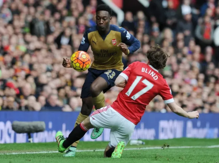 Framed Print : Danny Welbeck Outmaneuvers Daley Blind: A Pivotal Moment in the Manchester United vs. Arsenal Clash, Premier League 2015 / 16