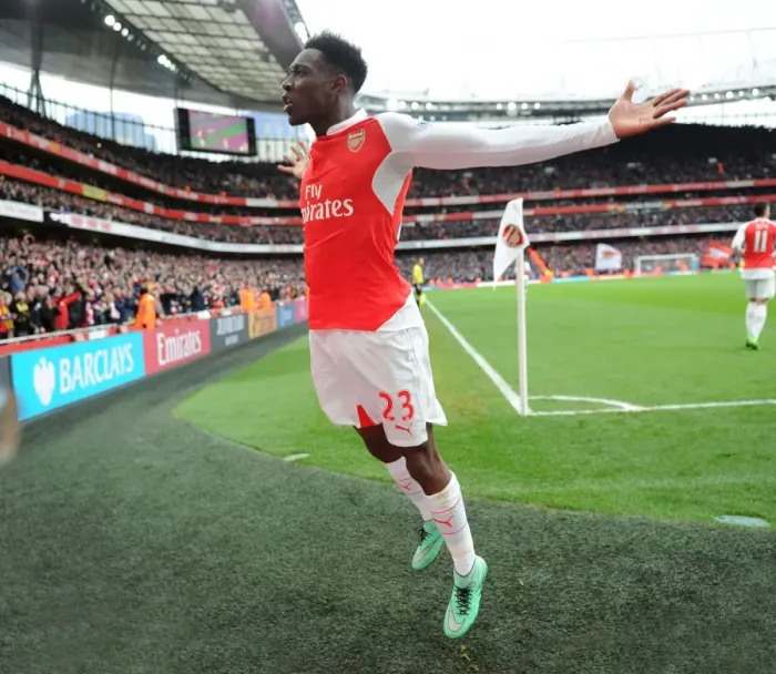 Framed Print : Danny Welbeck Scores Arsenal's Second Goal Against Leicester City (2015-16): Emirates Stadium Thriller