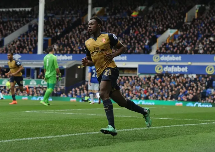 Framed Print : Danny Welbeck Scores First Arsenal Goal: Everton vs. Arsenal, Premier League 2015-16