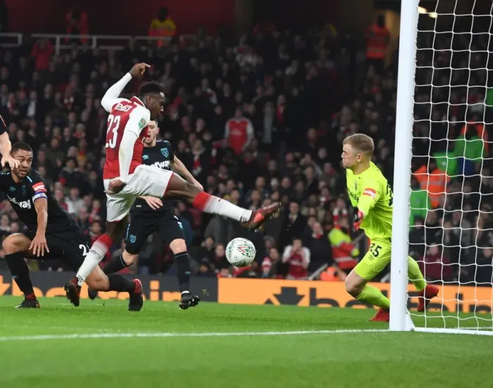 Framed Print : Danny Welbeck Scores the Game-Winning Goal Against Joe Hart: Arsenal Advances to Carabao Cup Quarterfinals Framed Print : Danny Welbeck Scores the Game-Winning Goal Against Joe Hart: Arsenal Advances to Carabao Cup Quarterfinals