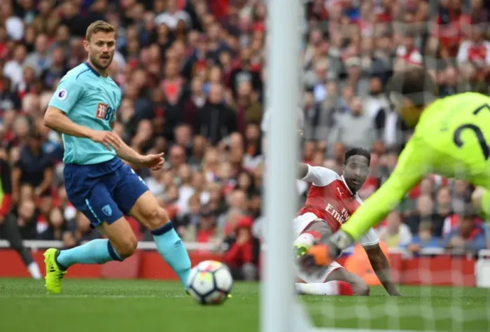 Framed Print : Danny Welbeck Scores Third Goal for Arsenal Against AFC Bournemouth, Pressure from Steve Cook on Asmir Begovic Framed Print : Danny Welbeck Scores Third Goal for Arsenal Against AFC Bournemouth, Pressure from Steve Cook on Asmir Begovic