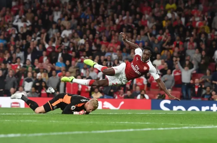 Framed Print : Danny Welbeck Scores Past Kasper Schmeichel: Arsenal's Second Goal vs Leicester City (2017-18) Framed Print : Danny Welbeck Scores Past Kasper Schmeichel: Arsenal's Second Goal vs Leicester City (2017-18)