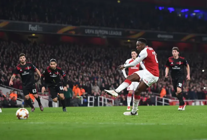 Framed Print : Danny Welbeck Scores Penalty as Arsenal Take on AC Milan in Europa League Showdown Framed Print : Danny Welbeck Scores Penalty as Arsenal Take on AC Milan in Europa League Showdown