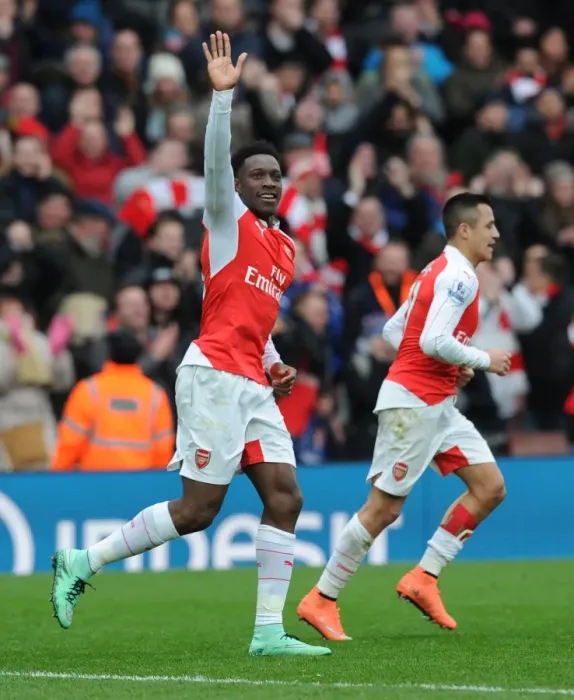 Framed Print : Danny Welbeck Scores His Second Goal: Arsenal vs. Leicester City (2015-16) Framed Print : Danny Welbeck Scores His Second Goal: Arsenal vs. Leicester City (2015-16)