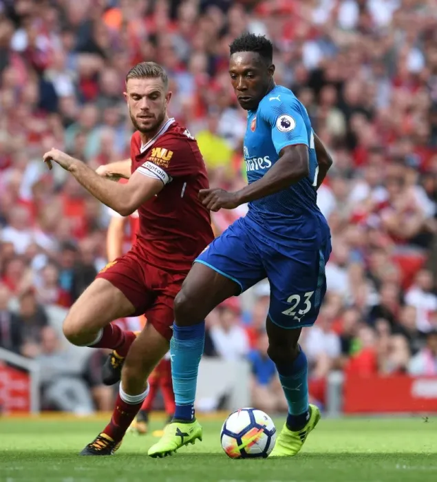 Framed Print : Danny Welbeck vs. Jordan Henderson: Clash at Anfield - Liverpool v Arsenal, Premier League 2017-18
