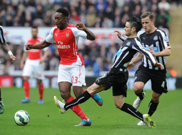 Framed Print : Danny Welbeck vs. Remy Cabella: Clash at St. James Park - Newcastle United vs. Arsenal, Premier League 2015