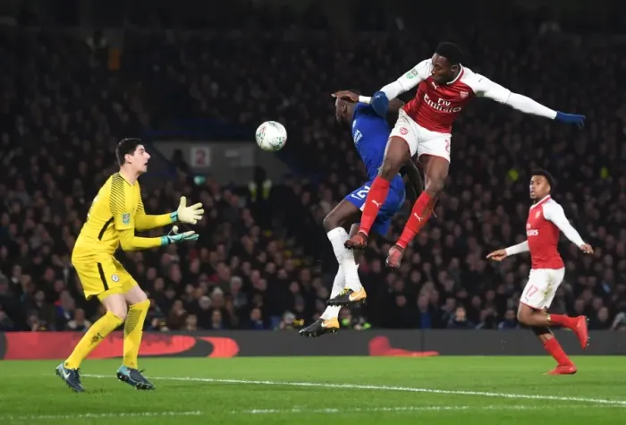 Framed Print : Danny Welbeck vs Thibaut Courtois: Carabao Cup Semi-Final Showdown