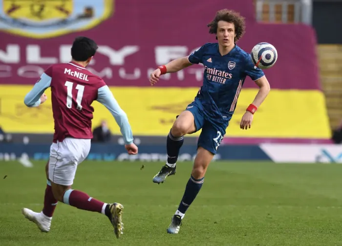 Framed Print : David Luiz in Action: Arsenal vs Burnley, Empty Turf Moor, Premier League 2021