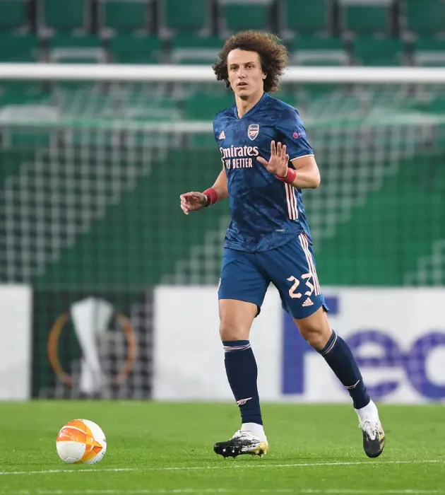 Framed Print : David Luiz in Action: Arsenal vs Rapid Vienna, UEFA Europa League 2020-21