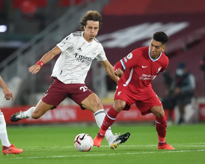 Framed Print : David Luiz Closes Down Firmino: Liverpool vs. Arsenal, 2020-21 Premier League Framed Print : David Luiz Closes Down Firmino: Liverpool vs. Arsenal, 2020-21 Premier League