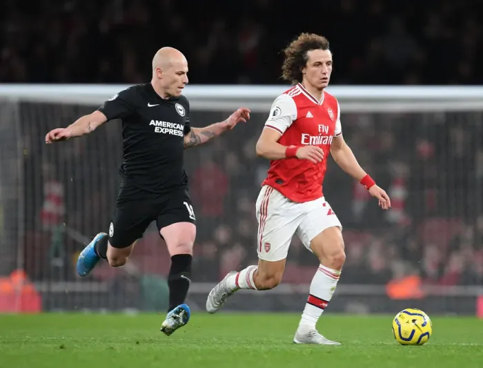 Framed Print : David Luiz Outsmarts Aaron Mooy: Intense Premier League Showdown