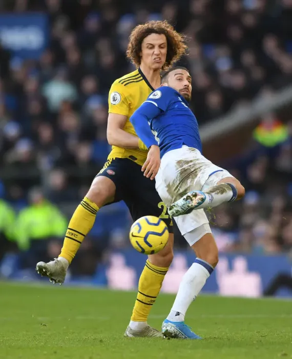 Framed Print : David Luiz vs. Cenk Tosun: Intense Clash Between Everton and Arsenal in Premier League Framed Print : David Luiz vs. Cenk Tosun: Intense Clash Between Everton and Arsenal in Premier League