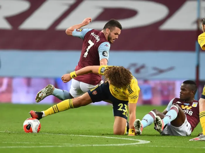 Framed Print : David Luiz vs John McGinn: A Football Showdown in the Aston Villa vs Arsenal Premier League Clash Framed Print : David Luiz vs John McGinn: A Football Showdown in the Aston Villa vs Arsenal Premier League Clash