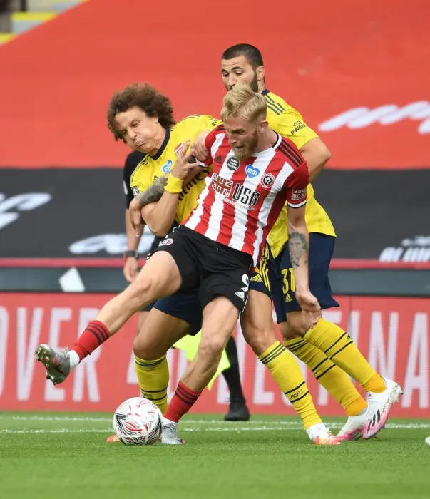 Framed Print : David Luiz vs Olivier McBurnie: Clash in the FA Cup Quarterfinals - Sheffield United vs Arsenal