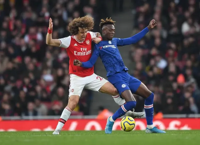 Framed Print : David Luiz vs. Tammy Abraham: A Battle in the Arsenal vs. Chelsea Rivalry
