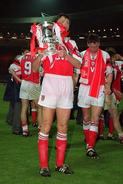 David O'Leary (Arsenal) holds the FA Cup Trophy. Arsenal v Sheffield Wednesday