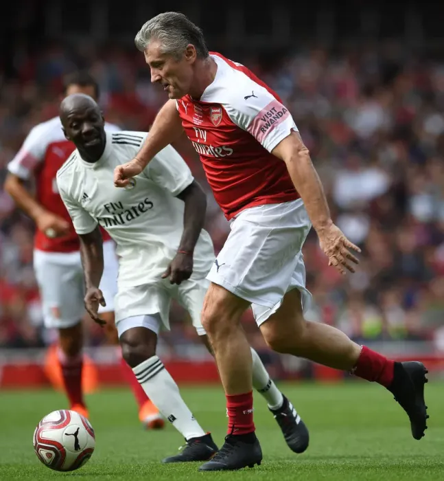 Framed Print : Davor Sukur Shines: Arsenal Legends vs Real Madrid Legends Showdown