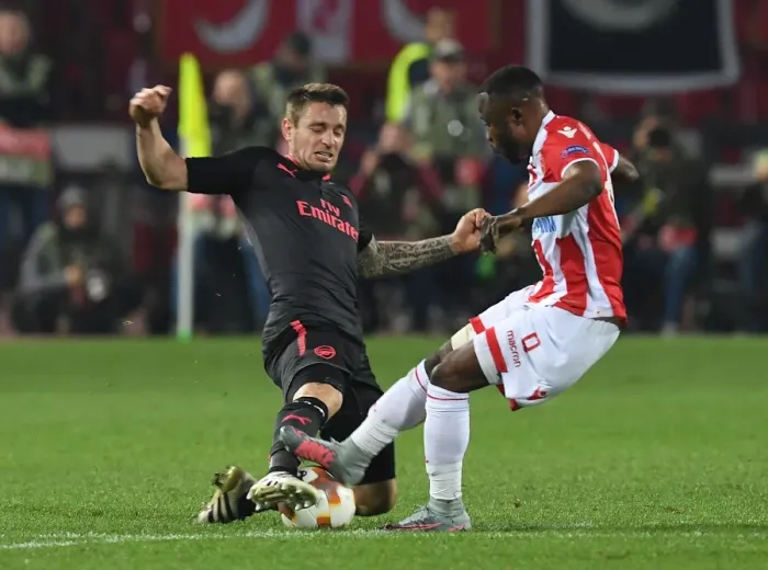 Framed Print : Debuchy vs Kanga: A Europa League Showdown at Rajko Mitic Stadium