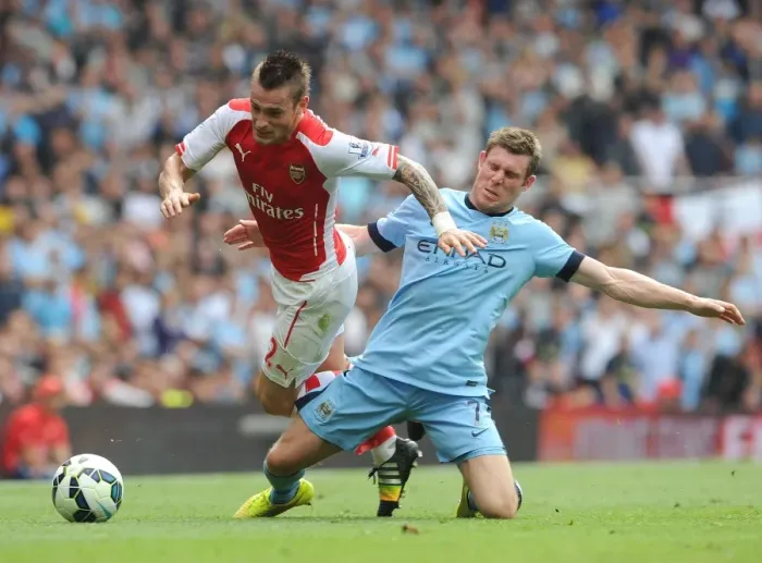 Framed Print : Debuchy vs Milner: Clash at the Emirates - Arsenal vs Manchester City, 2014-15 Premier League Framed Print : Debuchy vs Milner: Clash at the Emirates - Arsenal vs Manchester City, 2014-15 Premier League