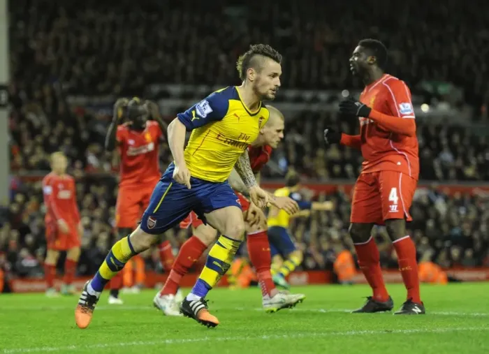 Framed Print : Debuchy's Strike: Arsenal's Triumph Over Liverpool in the Premier League 2014 / 15 Framed Print : Debuchy's Strike: Arsenal's Triumph Over Liverpool in the Premier League 2014 / 15