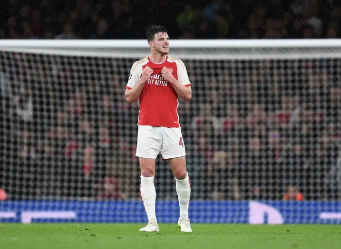 Framed Print : Declan Rice Shines: Arsenal's Champions League Victory Over PSV Eindhoven (2023-24) Framed Print : Declan Rice Shines: Arsenal's Champions League Victory Over PSV Eindhoven (2023-24)