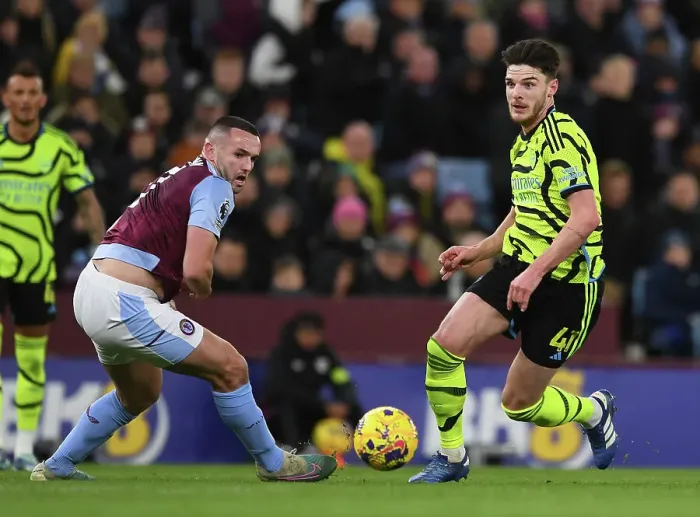 Framed Print : Declan Rice vs. John McGinn: Battle in the Midfield - Aston Villa vs. Arsenal FC, Premier League 2023-24