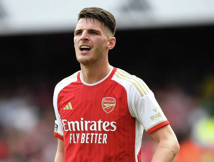 Framed Print : Declan Rice's Emotional Moment: Arsenal's Battle Against Nottingham Forest, 2023-24