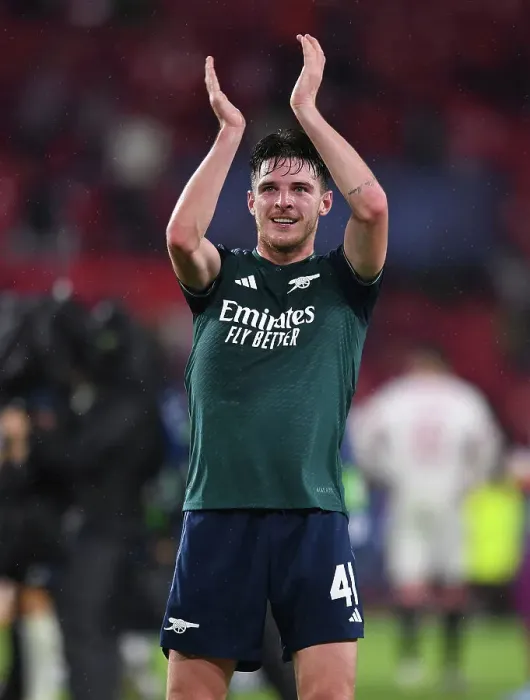 Framed Print : Declan Rice's Emotional Moment: Sevilla vs. Arsenal in the Champions League (2023-24)