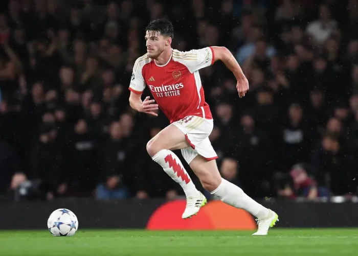 Framed Print : Declan Rice's Standout Performance: Arsenal Tops PSV Eindhoven in UEFA Champions League (2023-24)