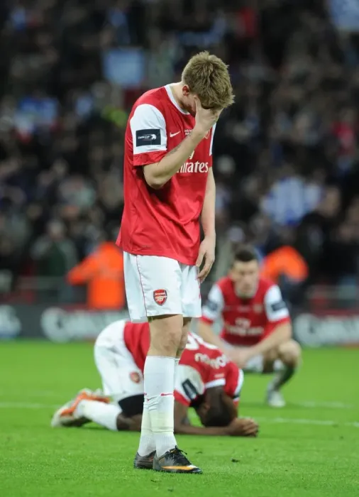Framed Print : Dejected Nicklas Bendtner: Arsenal's Carling Cup Final Defeat against Birmingham City (2011) Framed Print : Dejected Nicklas Bendtner: Arsenal's Carling Cup Final Defeat against Birmingham City (2011)